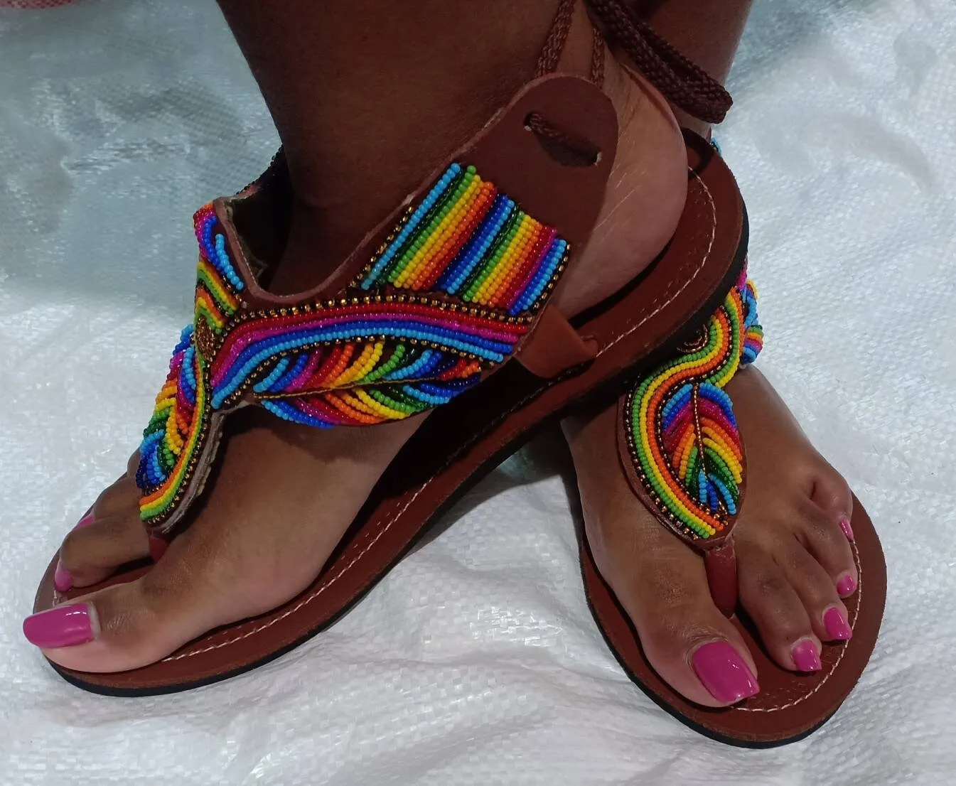Handmade African Beaded Sandals/Authentic Maasai-Style Leather Flip-Flops Women/Boho Beach Sandals/Comfortable Summer Sandal African Gifts