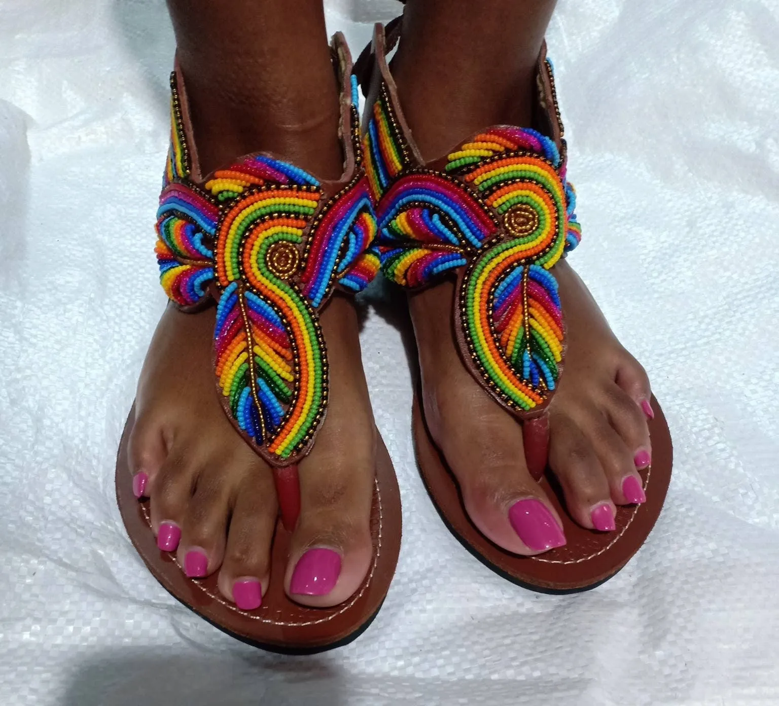 Handmade African Beaded Sandals/Authentic Maasai-Style Leather Flip-Flops Women/Boho Beach Sandals/Comfortable Summer Sandal African Gifts