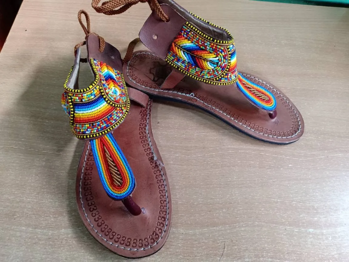Handmade African Beaded Sandals/Authentic Maasai-Style Leather Flip-Flops Women/Boho Beach Sandals/Comfortable Summer Sandal African Gifts