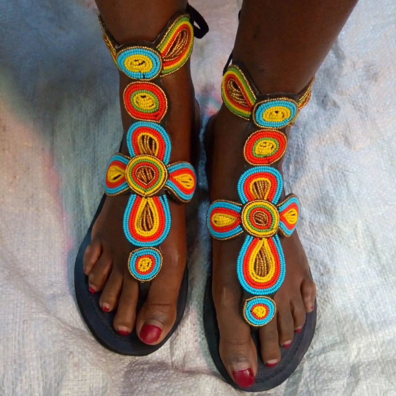 Handmade African Beaded Sandals/Authentic Maasai-Style Leather Flip-Flops Women/Boho Beach Sandals/Comfortable Summer Sandal African Gifts