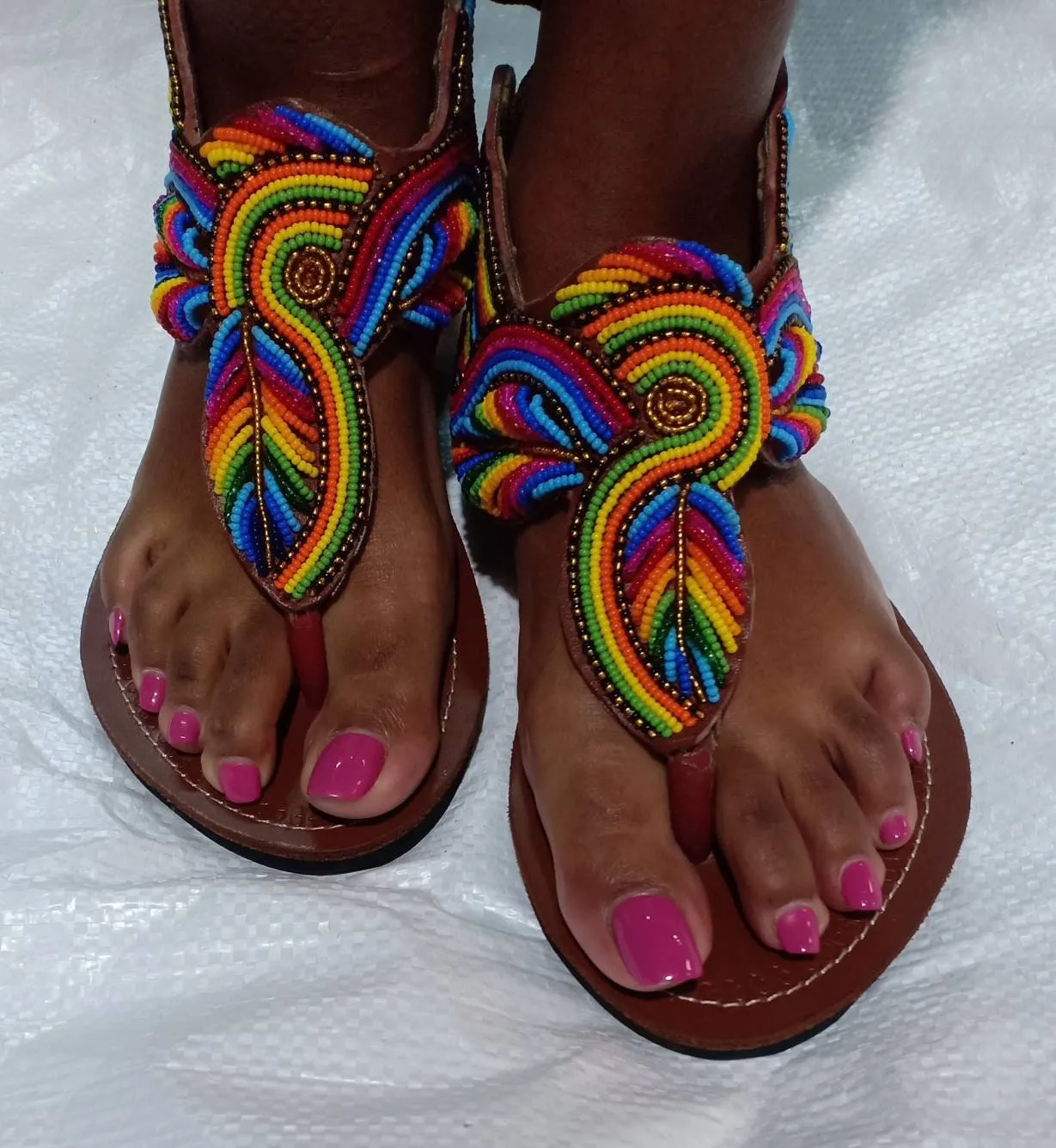 Handmade African Beaded Sandals/Authentic Maasai-Style Leather Flip-Flops Women/Boho Beach Sandals/Comfortable Summer Sandal African Gifts