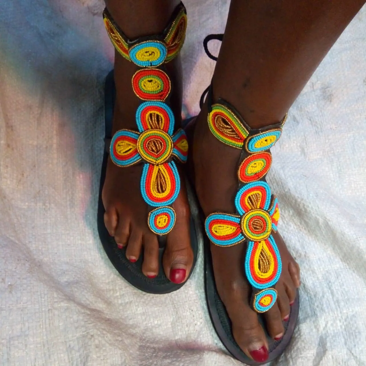 Handmade African Beaded Sandals/Authentic Maasai-Style Leather Flip-Flops Women/Boho Beach Sandals/Comfortable Summer Sandal African Gifts