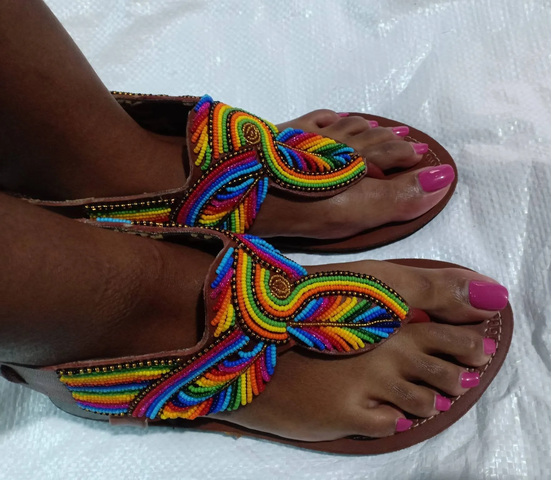 Handmade African Beaded Sandals/Authentic Maasai-Style Leather Flip-Flops Women/Boho Beach Sandals/Comfortable Summer Sandal African Gifts