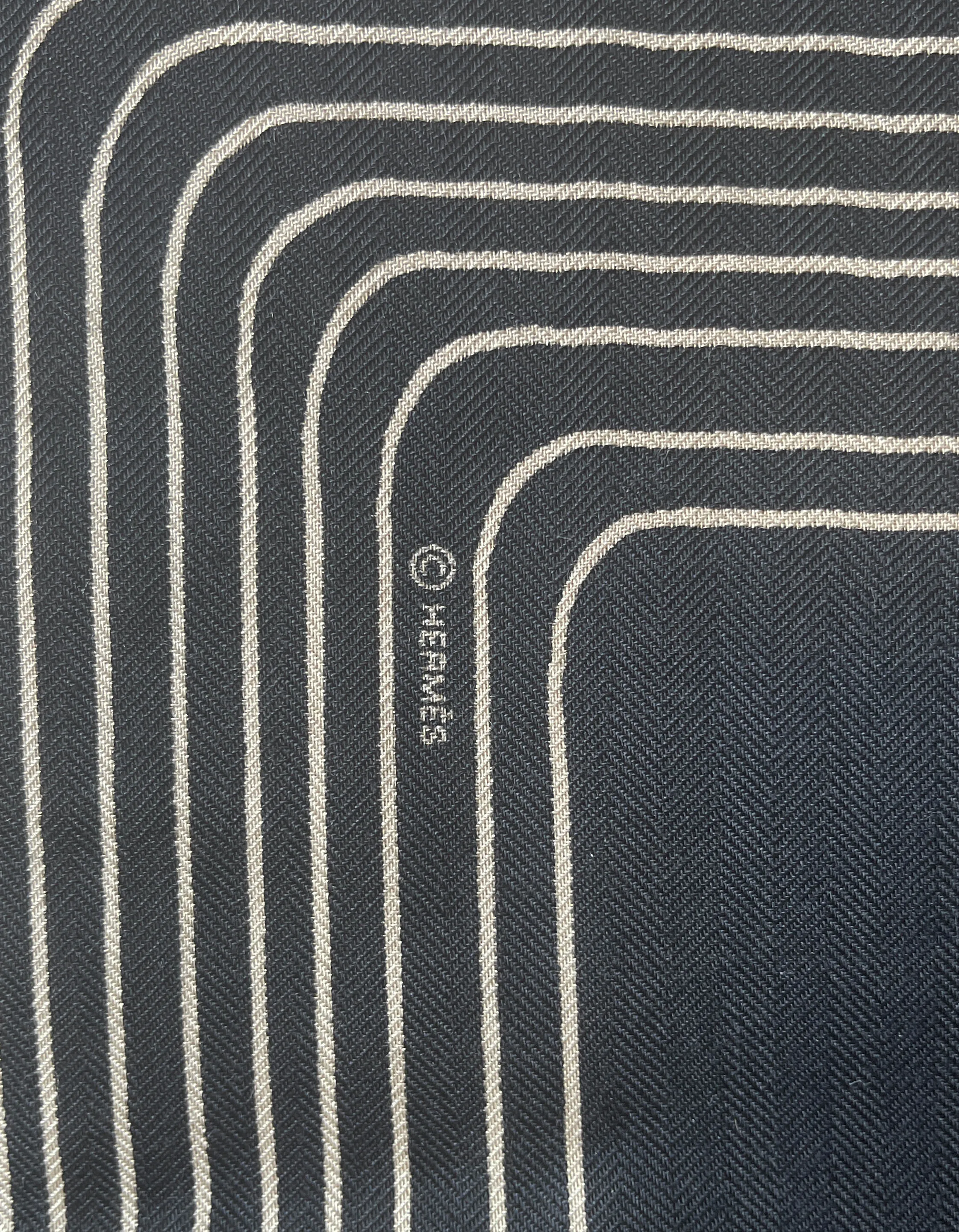 Hermes Black Beige Pegase Paysage 140 Silk Cashmere Shawl