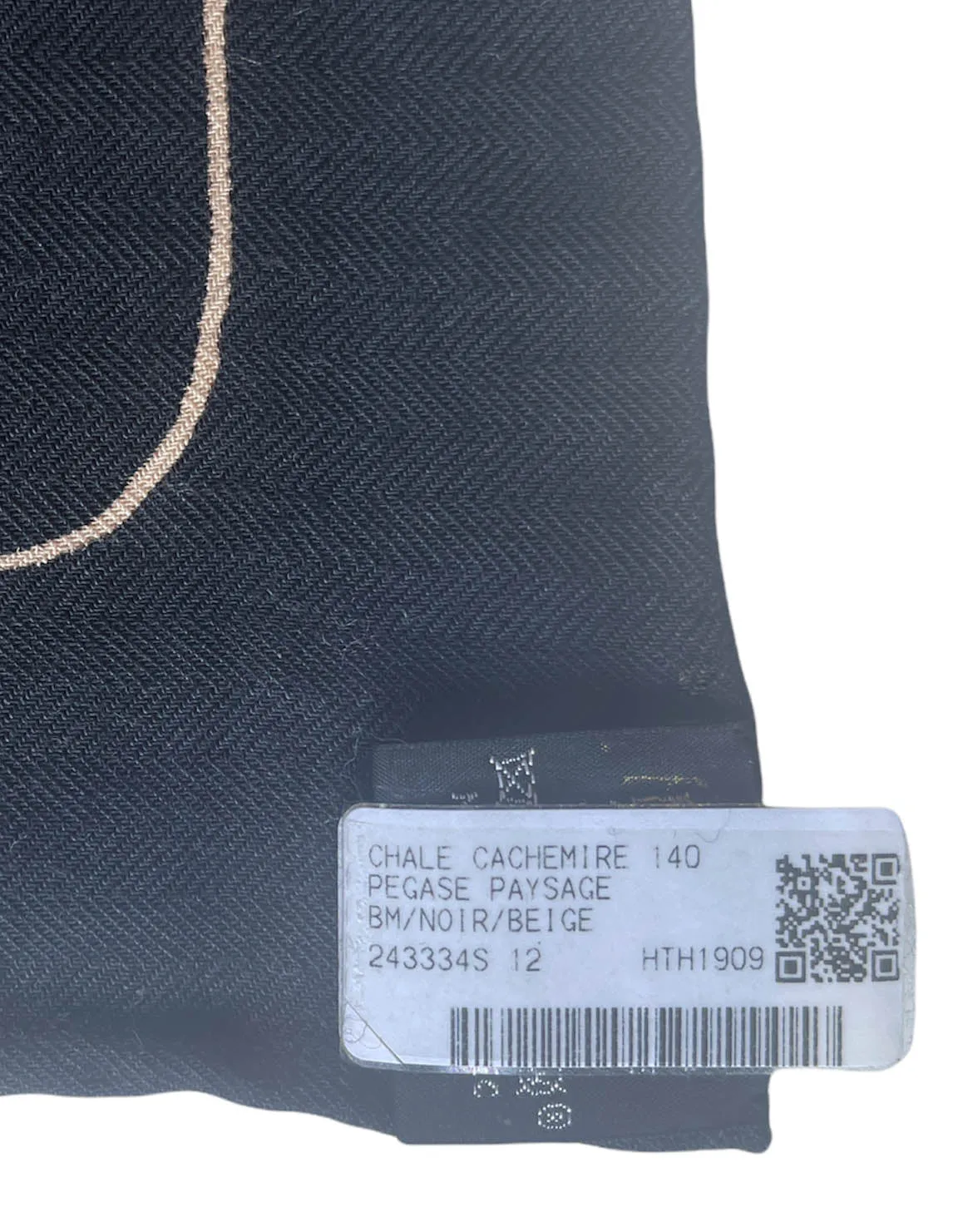 Hermes Black Beige Pegase Paysage 140 Silk Cashmere Shawl