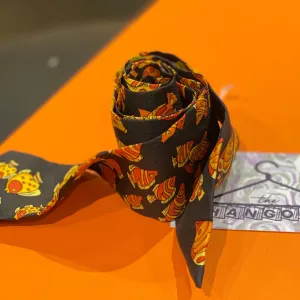 Hermes Black Silk Twilly Scarf With Orange Mini Fish