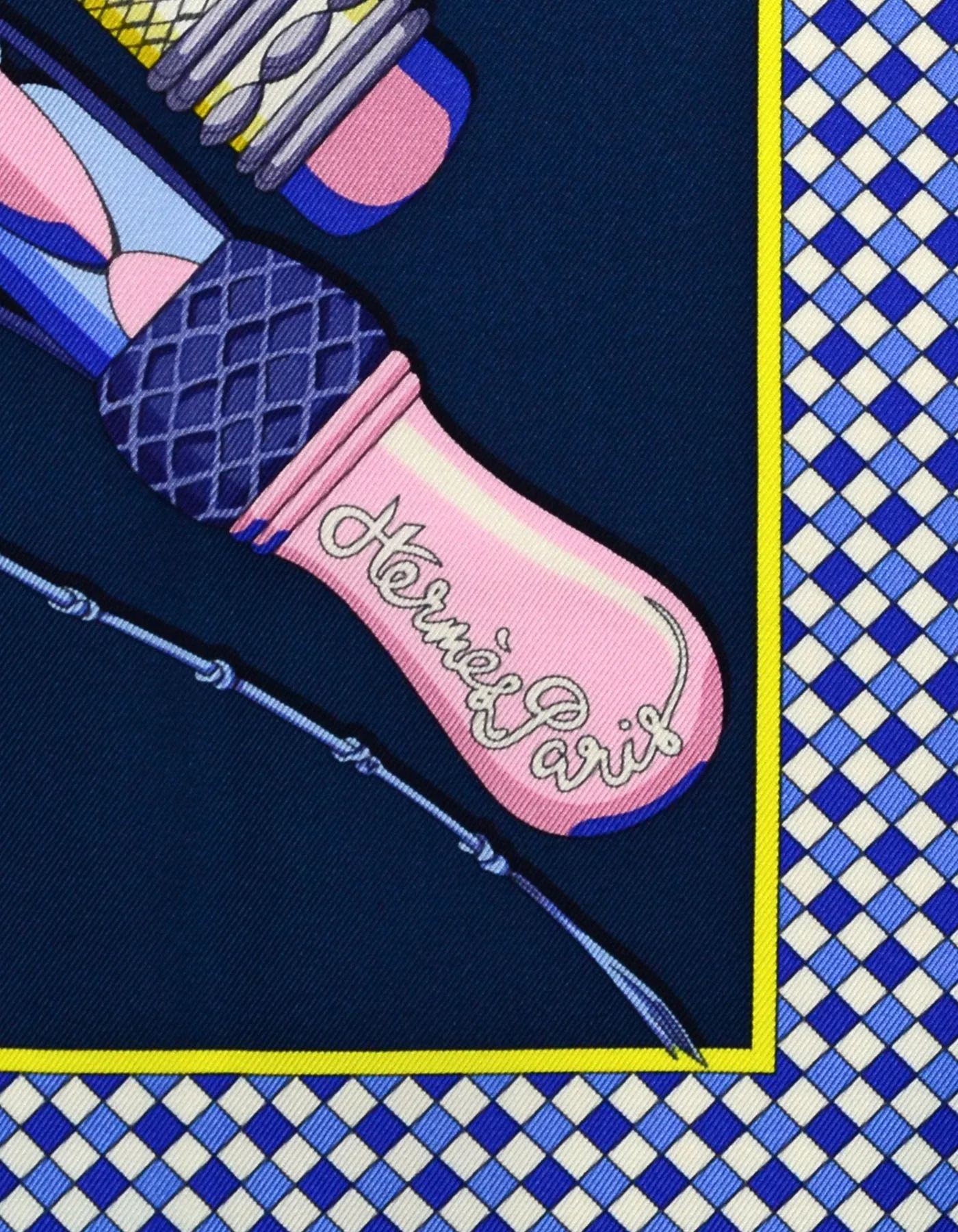 Hermes Bleu/Petrole/Rose/Lavandre "Fouets et Badines" 90cm Silk Scarf