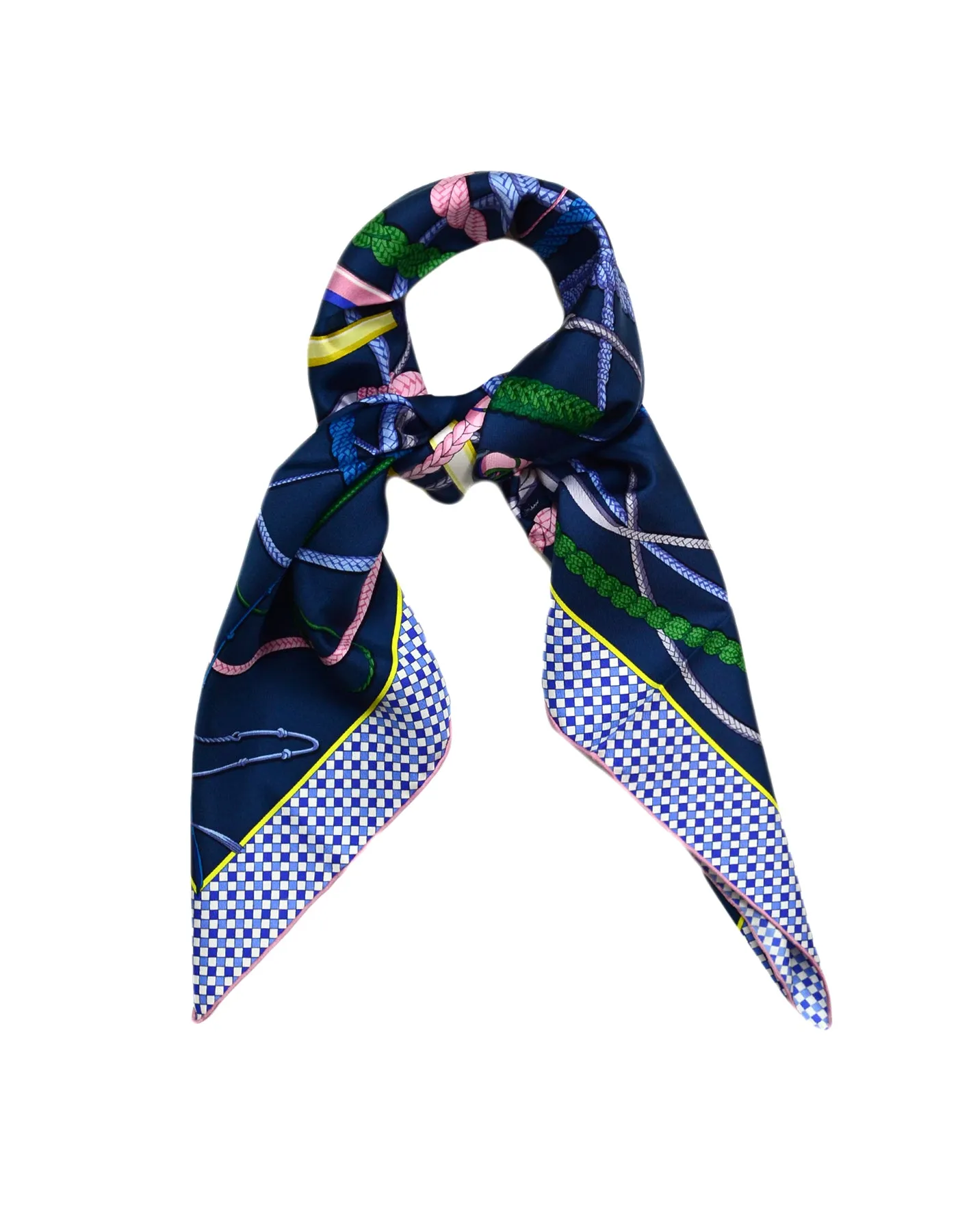 Hermes Bleu/Petrole/Rose/Lavandre "Fouets et Badines" 90cm Silk Scarf