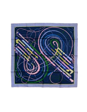 Hermes Bleu/Petrole/Rose/Lavandre "Fouets et Badines" 90cm Silk Scarf