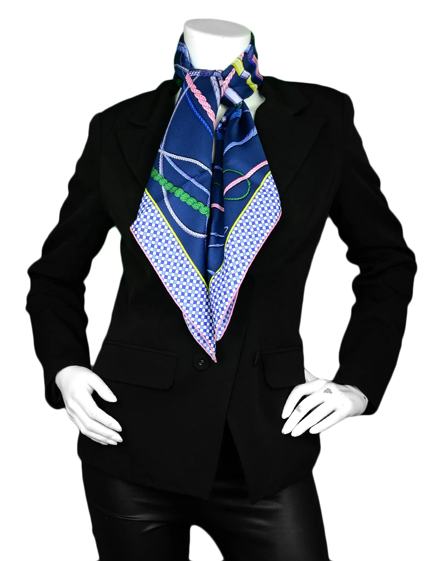 Hermes Bleu/Petrole/Rose/Lavandre "Fouets et Badines" 90cm Silk Scarf