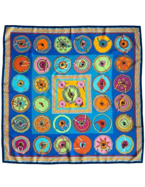 Hermes Blue Belles du Mexique 90cm Silk Scarf