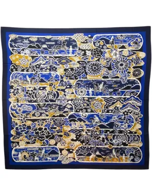 Hermes Blue Bingata 140cm Silk/Cashmere Shawl