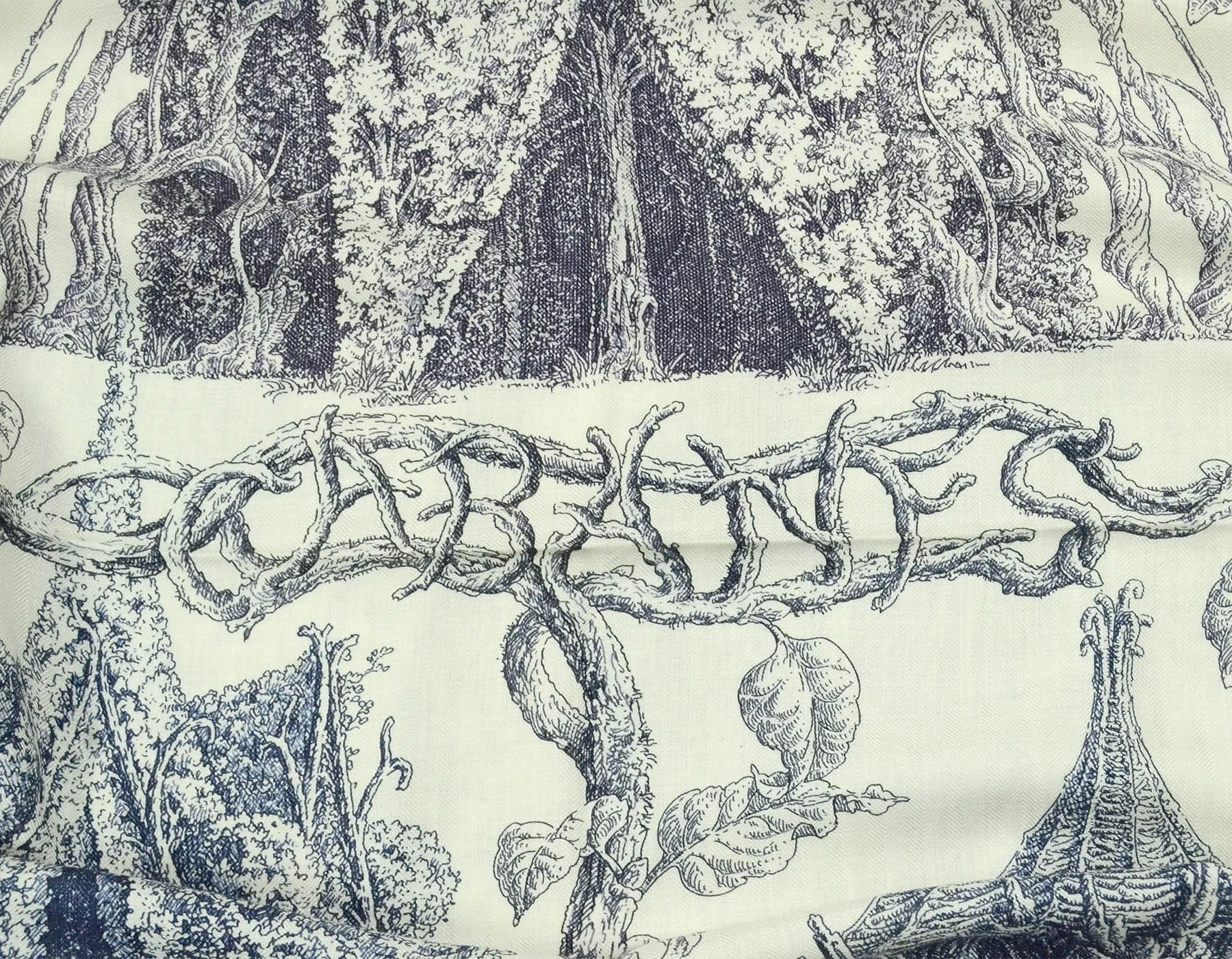 Hermes Blue/White Les Cabanes 140cm Silk/Cashmere Shawl