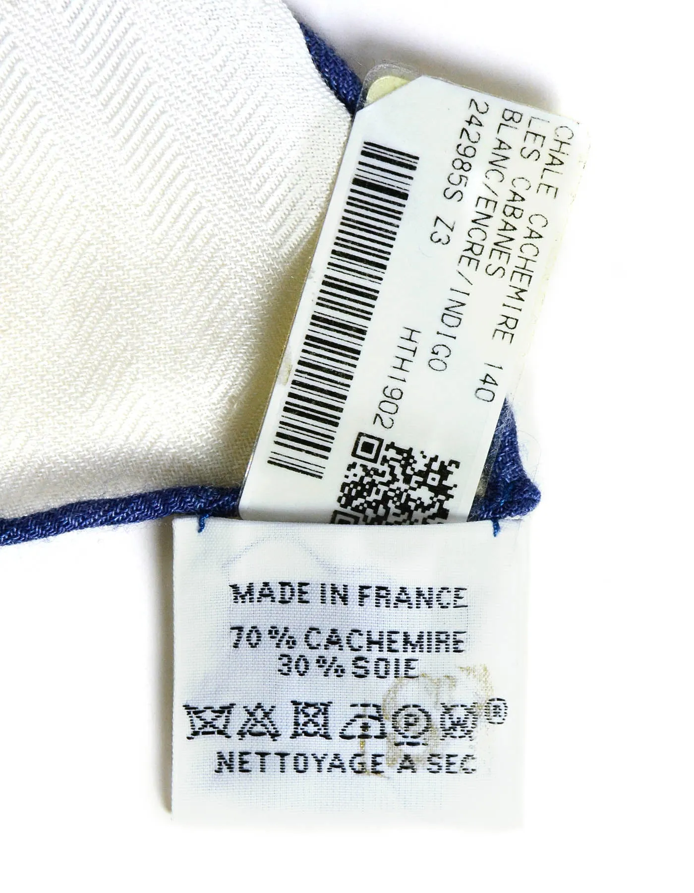 Hermes Blue/White Les Cabanes 140cm Silk/Cashmere Shawl