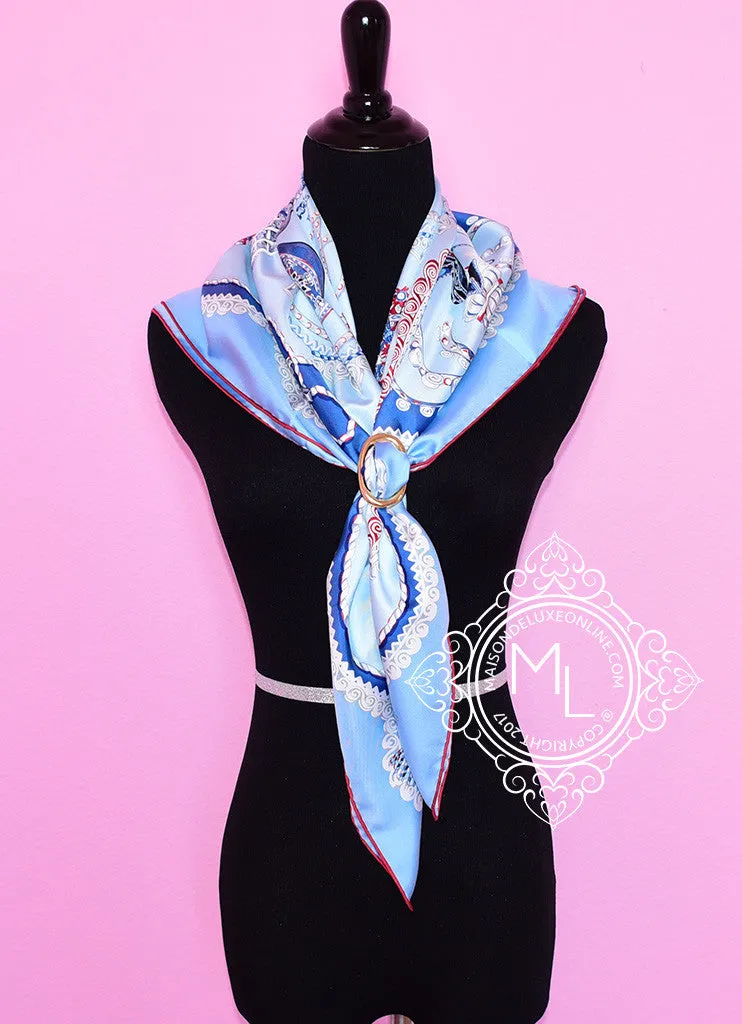 Hermes Ciel Bleu Glacier Twill Silk 90 cm Paperoles Scarf