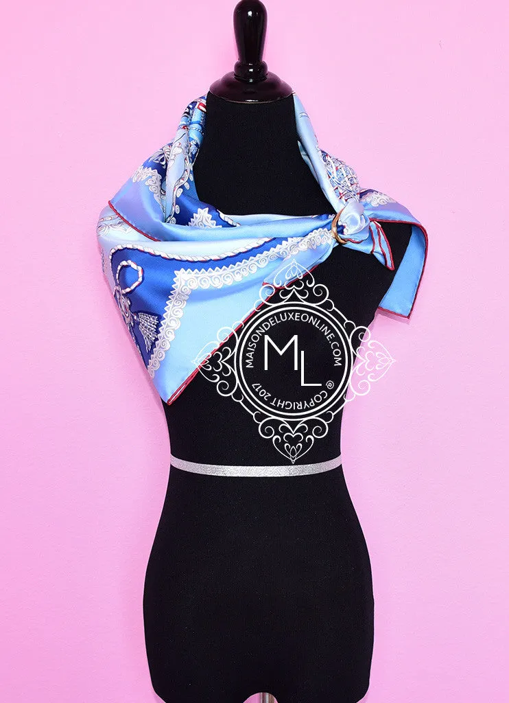 Hermes Ciel Bleu Glacier Twill Silk 90 cm Paperoles Scarf