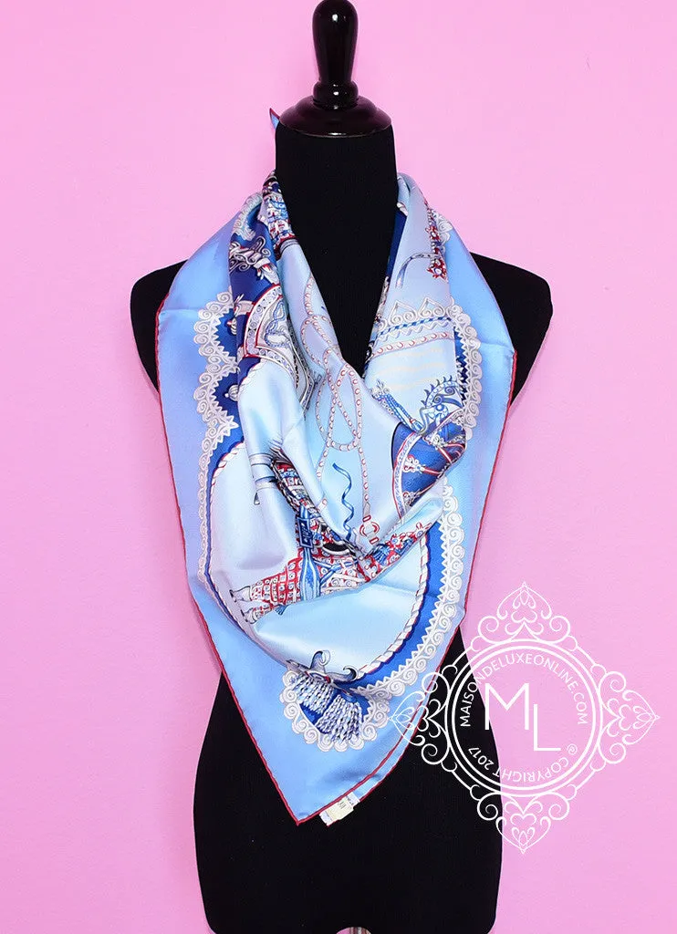 Hermes Ciel Bleu Glacier Twill Silk 90 cm Paperoles Scarf
