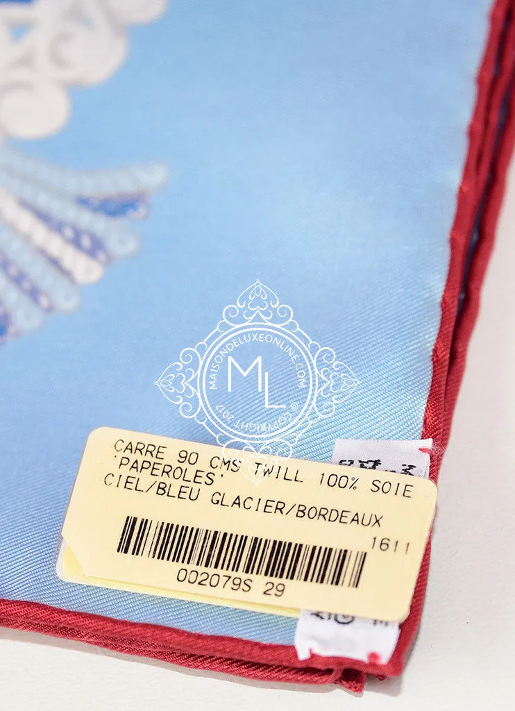 Hermes Ciel Bleu Glacier Twill Silk 90 cm Paperoles Scarf