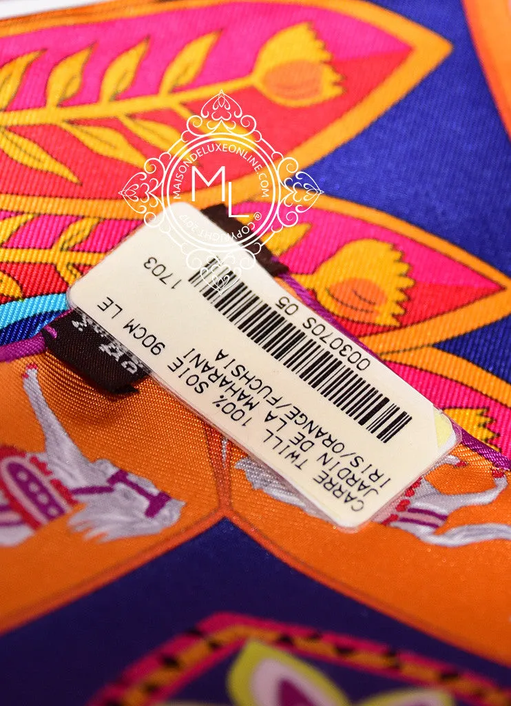 Hermes Iris Fuchsia Twill Silk 90 cm Le Jardin de la Maharani Scarf