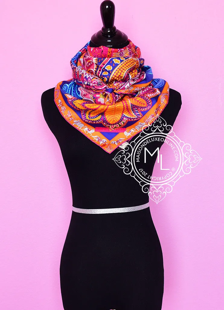 Hermes Iris Fuchsia Twill Silk 90 cm Le Jardin de la Maharani Scarf