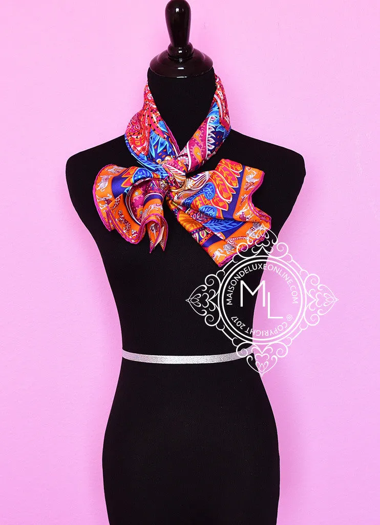 Hermes Iris Fuchsia Twill Silk 90 cm Le Jardin de la Maharani Scarf