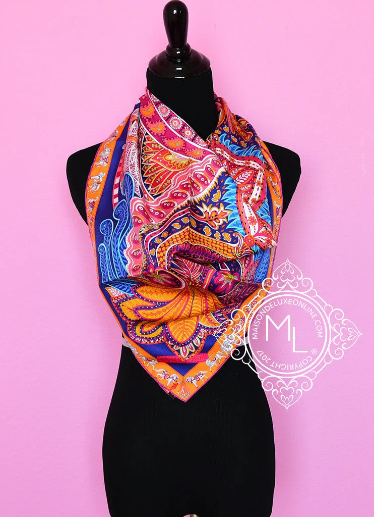 Hermes Iris Fuchsia Twill Silk 90 cm Le Jardin de la Maharani Scarf