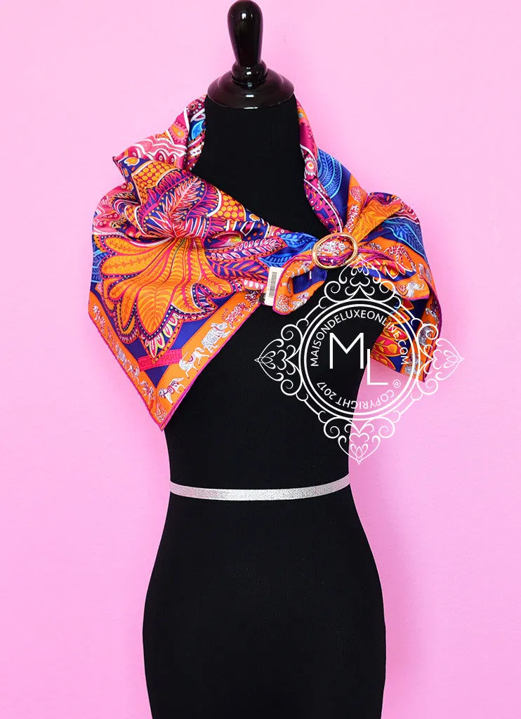 Hermes Iris Fuchsia Twill Silk 90 cm Le Jardin de la Maharani Scarf