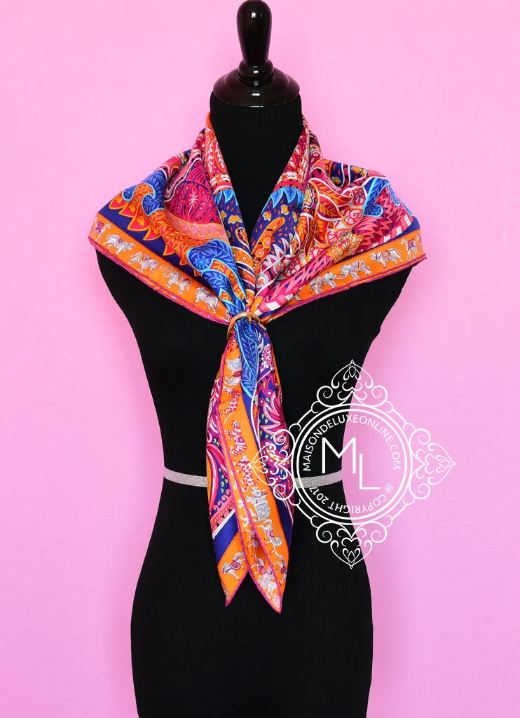 Hermes Iris Fuchsia Twill Silk 90 cm Le Jardin de la Maharani Scarf