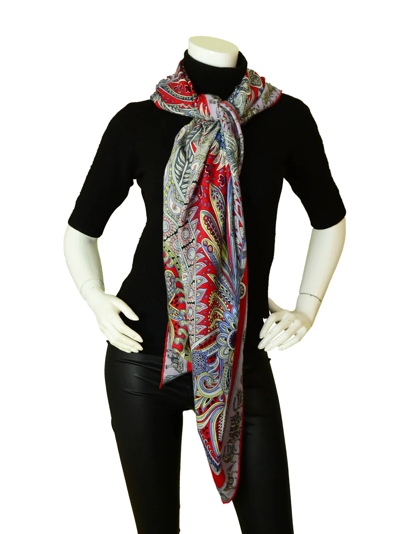 Hermes Le Jardin de la Maharani Silk & Cashmere 140 Shawl Scarf