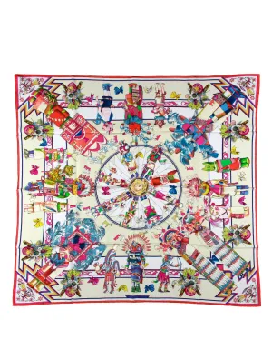 Hermes NEW Multicolor Kachinas 90cm Silk Wash Scarf