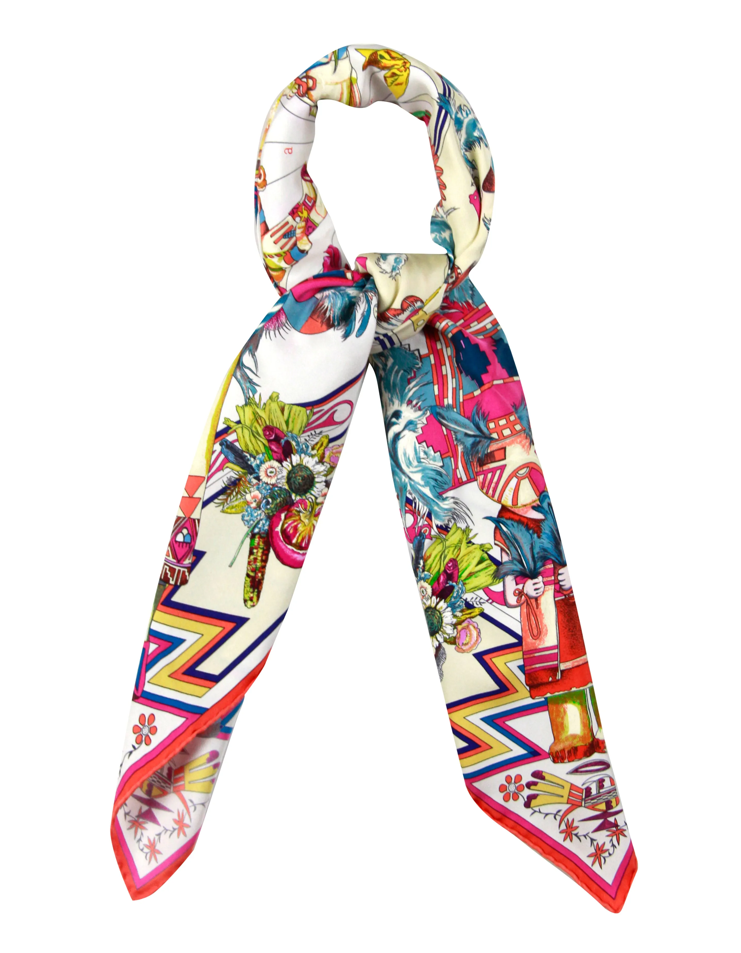 Hermes NEW Multicolor Kachinas 90cm Silk Wash Scarf