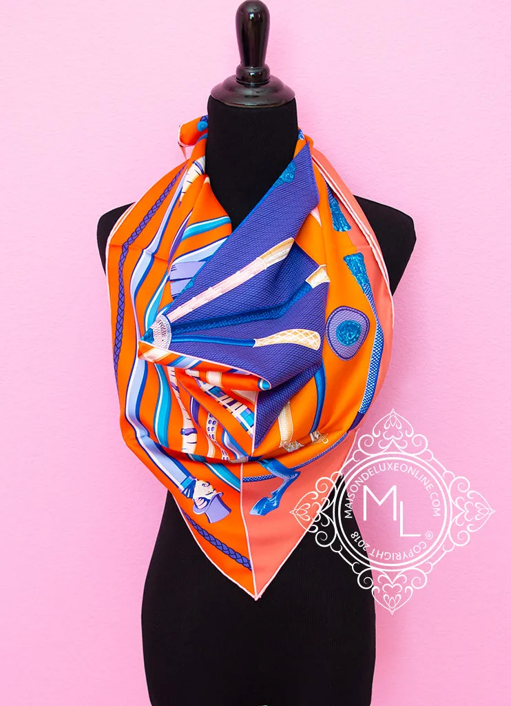 Hermes Orange Twill Silk 90 cm Cannes et Cannes Scarf