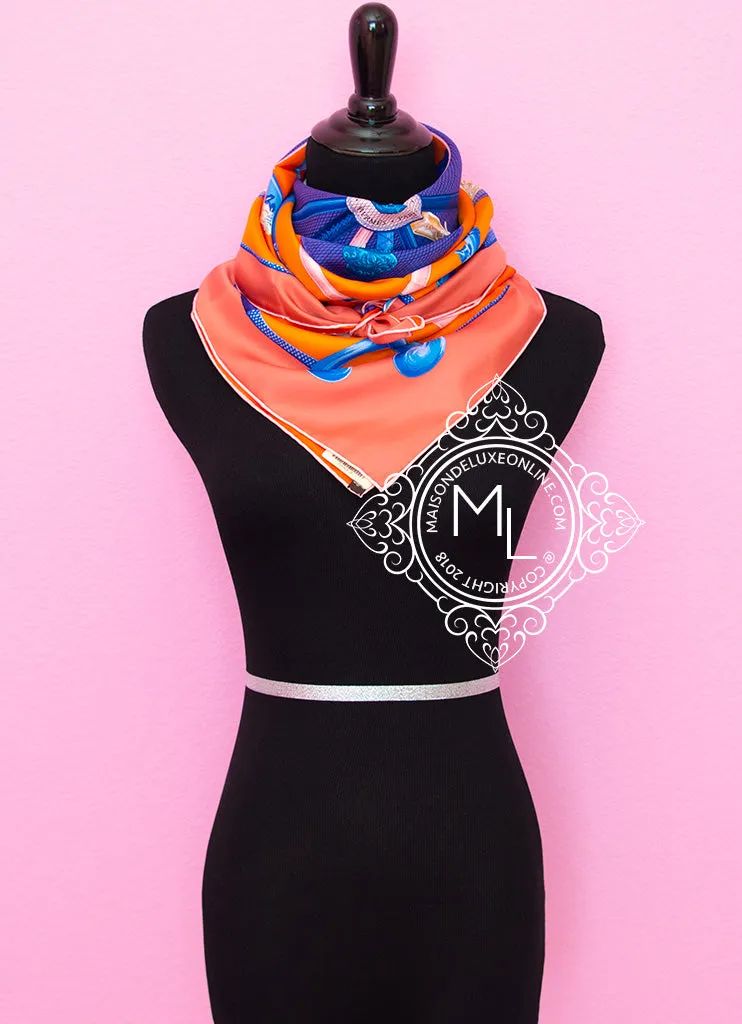 Hermes Orange Twill Silk 90 cm Cannes et Cannes Scarf