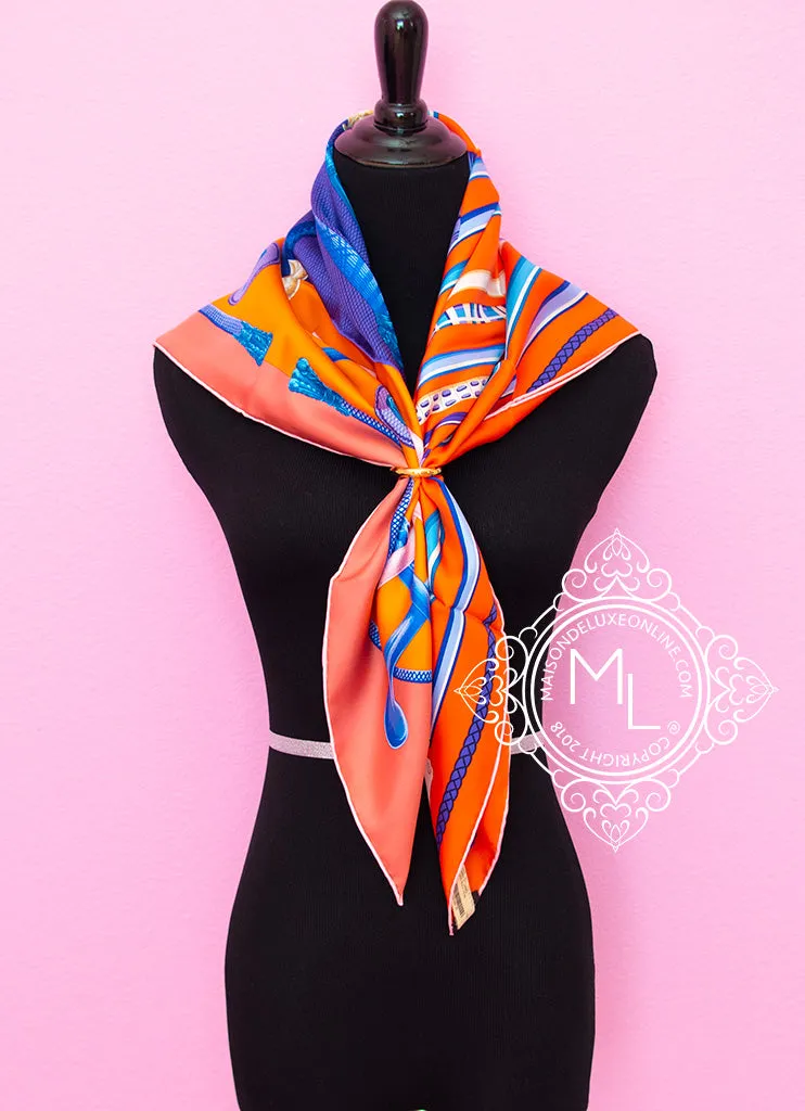Hermes Orange Twill Silk 90 cm Cannes et Cannes Scarf