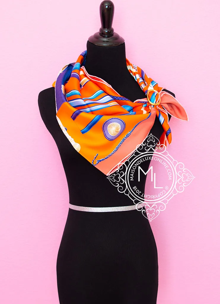 Hermes Orange Twill Silk 90 cm Cannes et Cannes Scarf