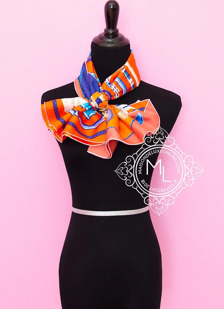 Hermes Orange Twill Silk 90 cm Cannes et Cannes Scarf