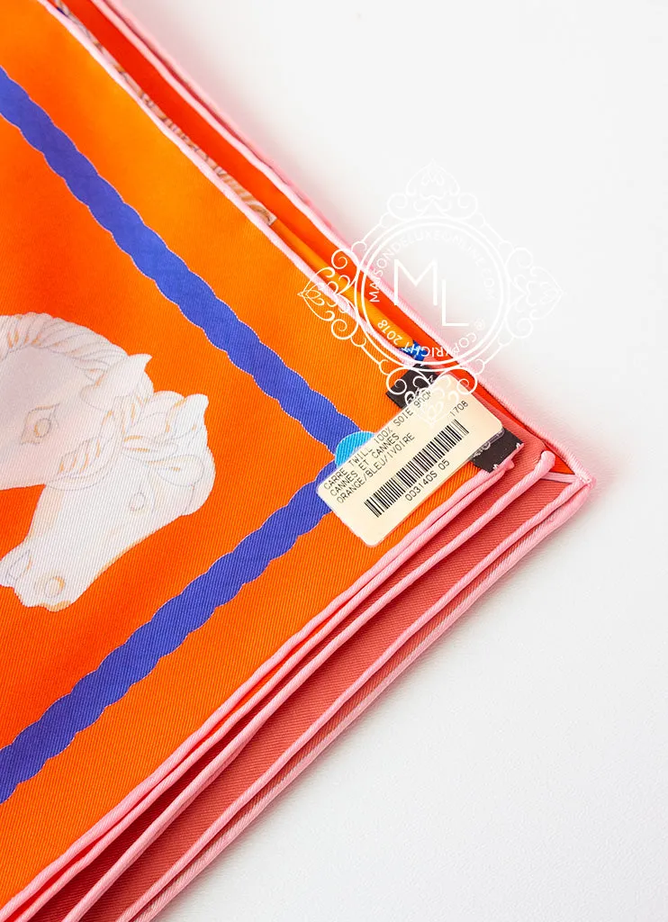 Hermes Orange Twill Silk 90 cm Cannes et Cannes Scarf