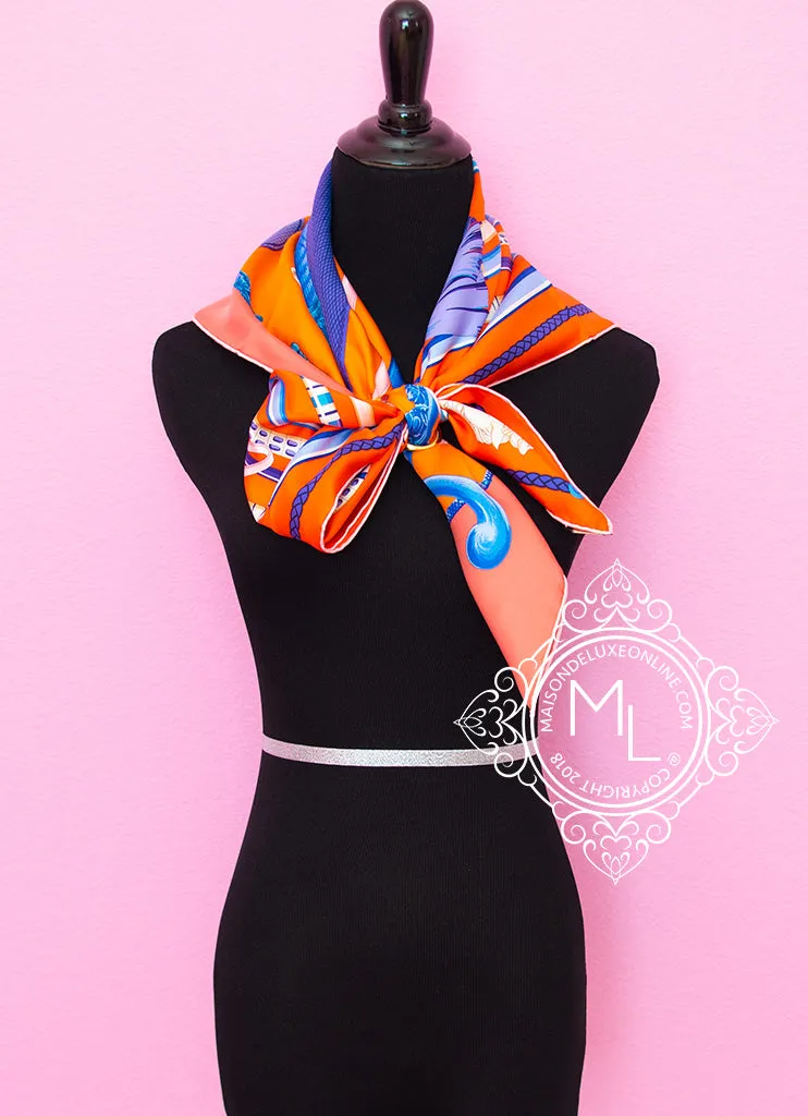 Hermes Orange Twill Silk 90 cm Cannes et Cannes Scarf