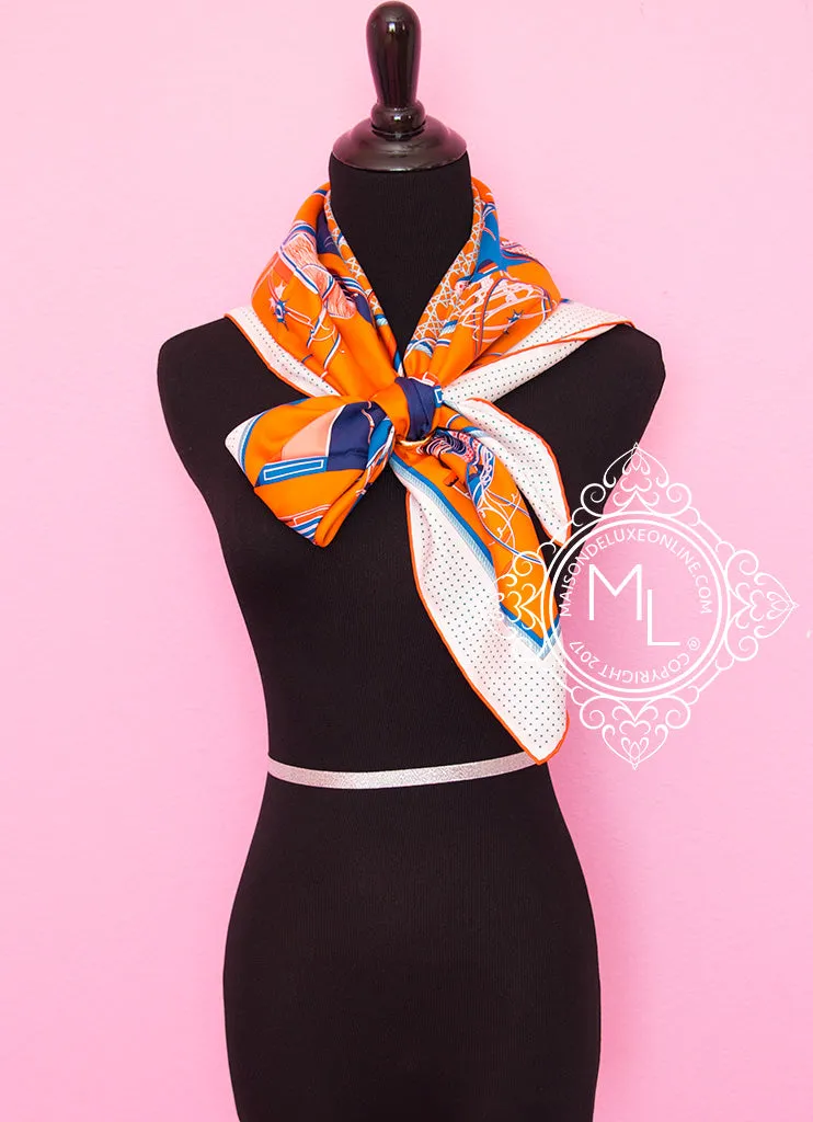 Hermes Orange Twill Silk 90 cm Les Voitures à a Transformation Scarf