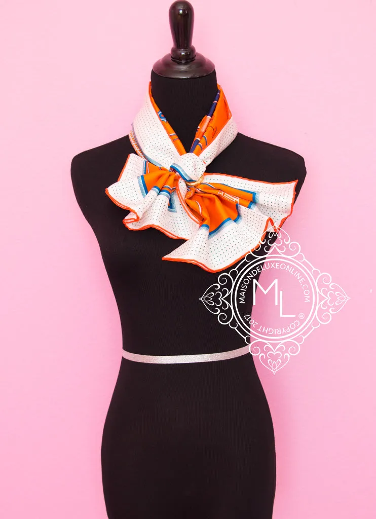 Hermes Orange Twill Silk 90 cm Les Voitures à a Transformation Scarf
