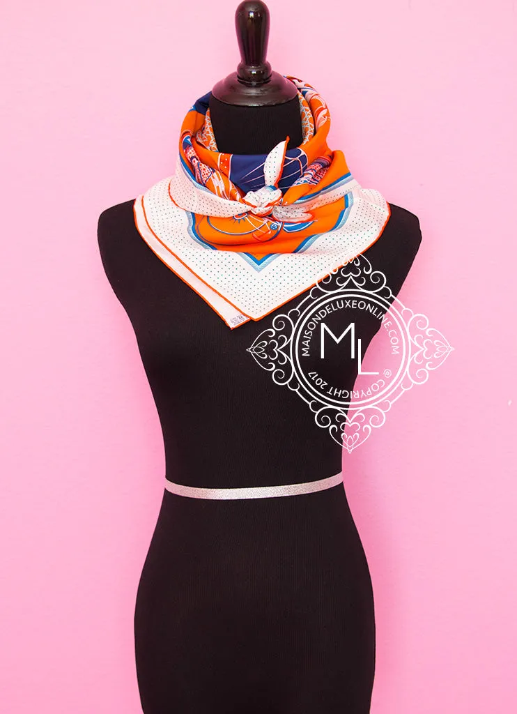 Hermes Orange Twill Silk 90 cm Les Voitures à a Transformation Scarf
