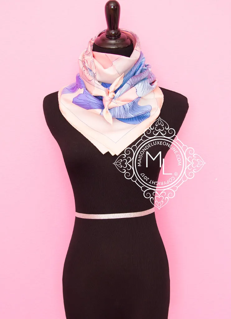 Hermes Pink Twill Silk 90 cm Etude pour un Iris Arc-en-ciel Scarf