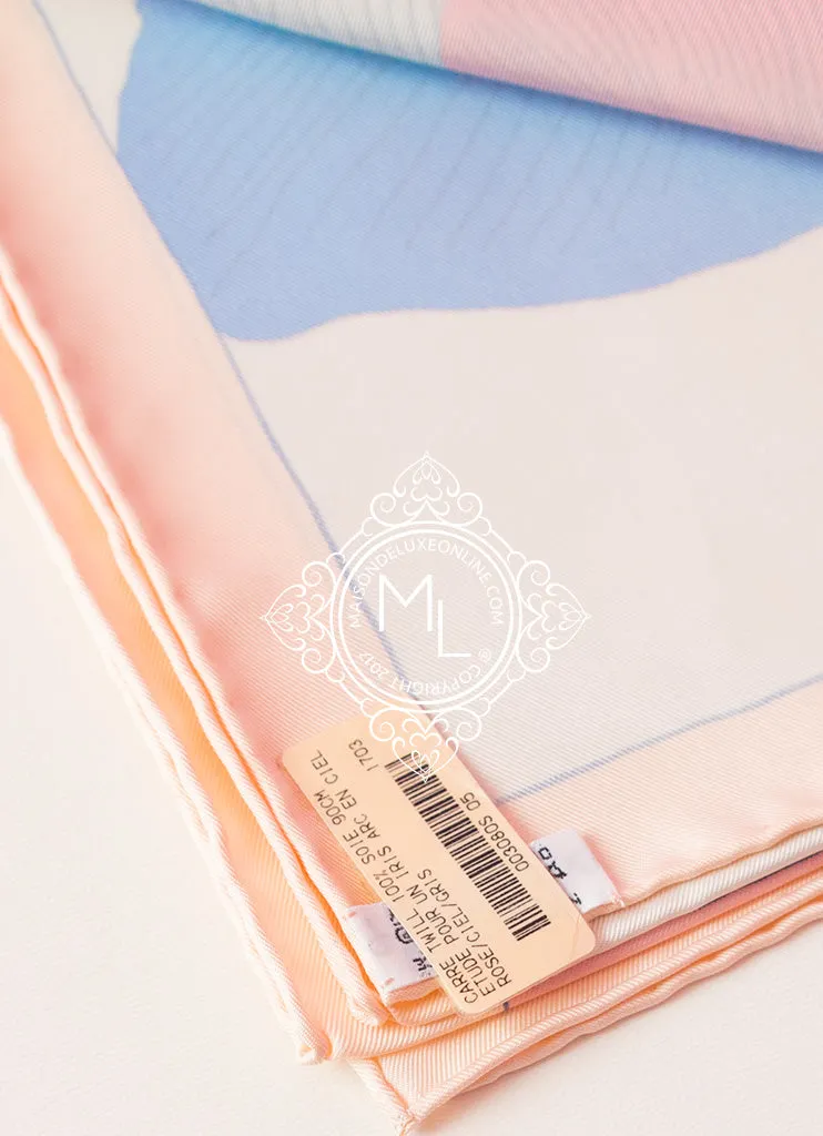 Hermes Pink Twill Silk 90 cm Etude pour un Iris Arc-en-ciel Scarf