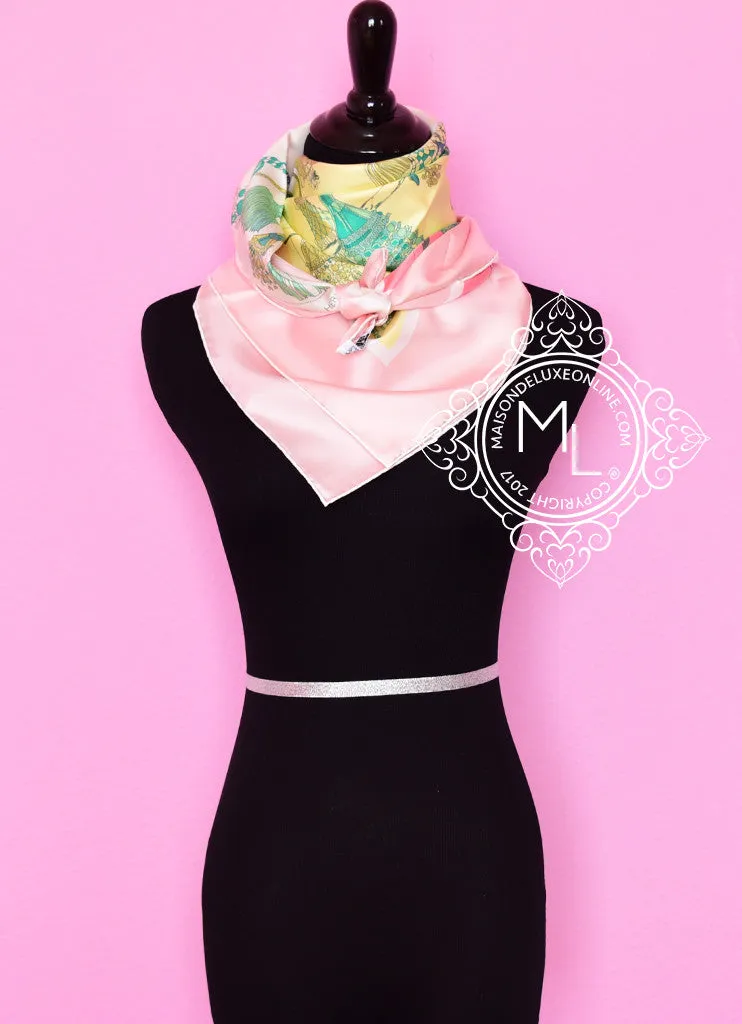 Hermes Pink Yellow Twill Silk 90 cm Passementerie Quadri Scarf