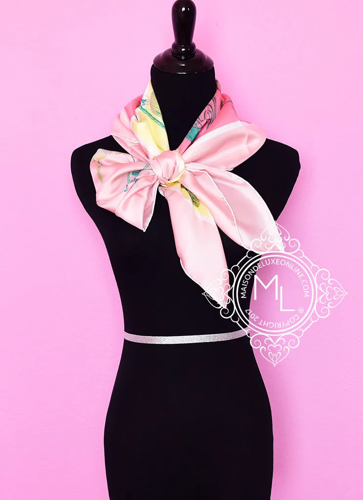 Hermes Pink Yellow Twill Silk 90 cm Passementerie Quadri Scarf