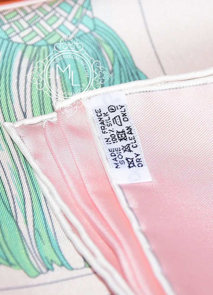Hermes Pink Yellow Twill Silk 90 cm Passementerie Quadri Scarf