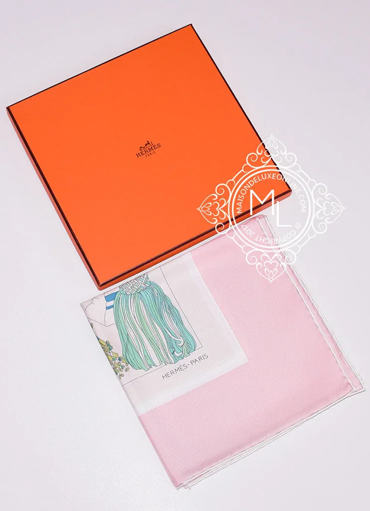 Hermes Pink Yellow Twill Silk 90 cm Passementerie Quadri Scarf