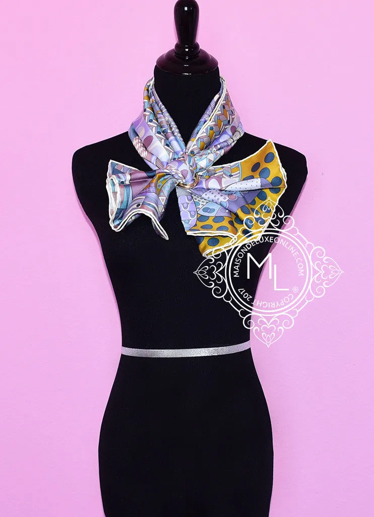 Hermes Purple Jaune Twill Silk 90 cm Les Ailes de la Soie Scarf