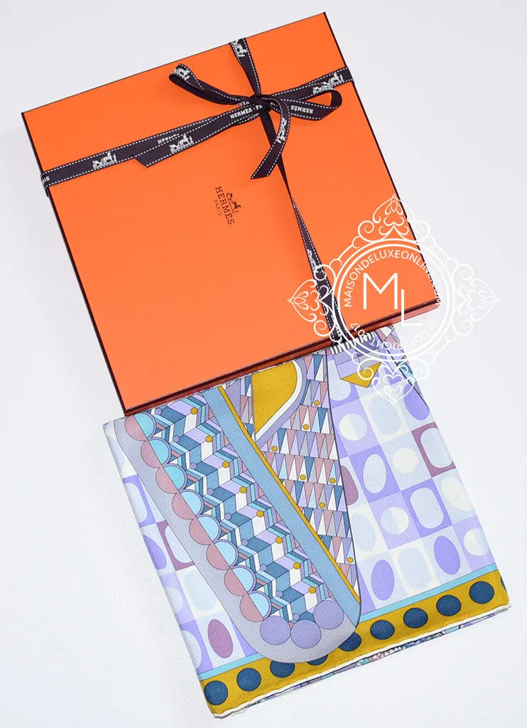 Hermes Purple Jaune Twill Silk 90 cm Les Ailes de la Soie Scarf