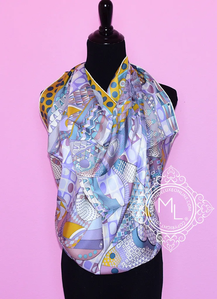 Hermes Purple Jaune Twill Silk 90 cm Les Ailes de la Soie Scarf